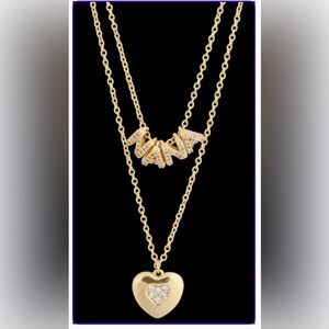 Set of 2 Demi-Fine Cubic Zirconia Nana & Heart Pendant Necklaces